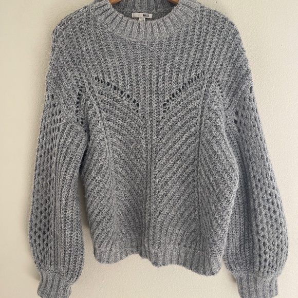 AMUSE SOCIETY Light Blue/Grey Open Knit Balloon Sleeve Sweater is NWOT! MEDIUM - Picture 1 of 4